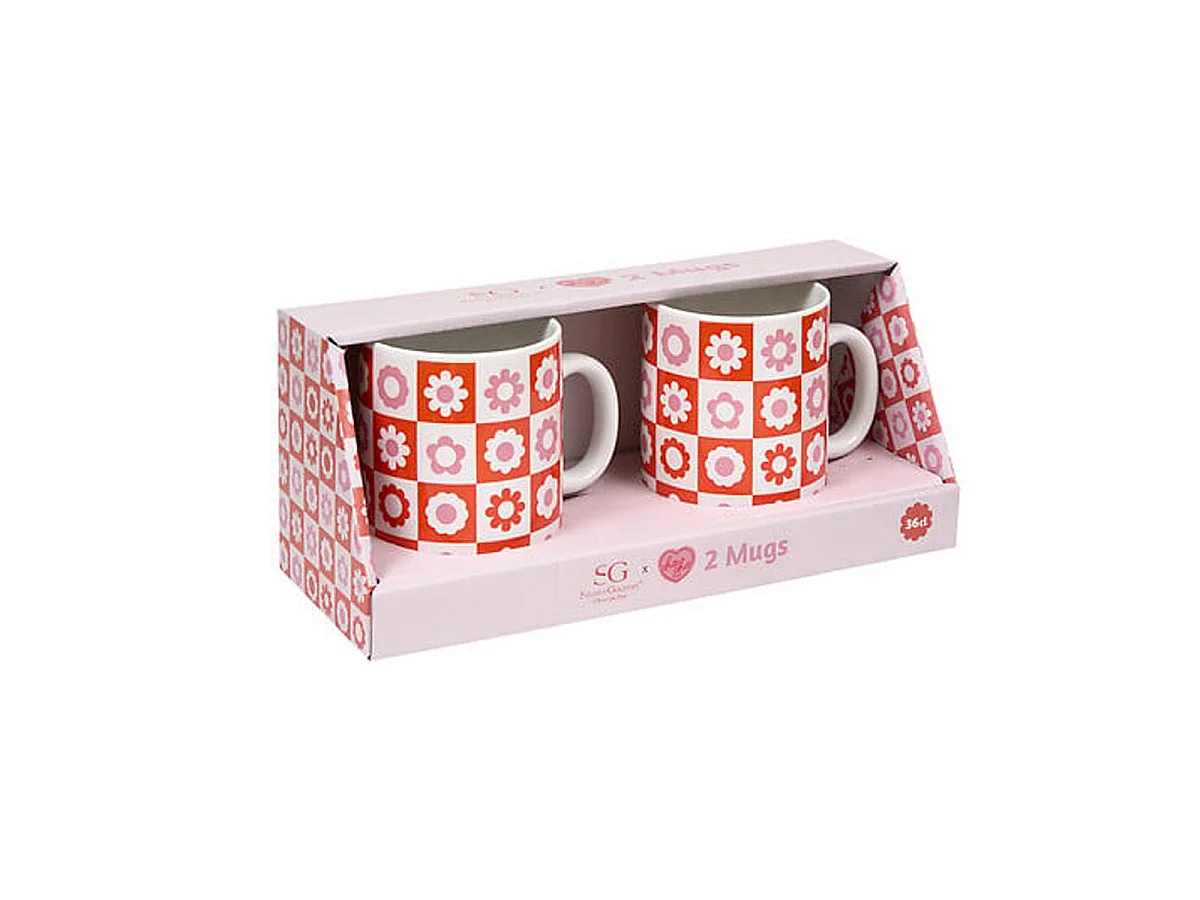 Coffret 2 Mugs en Porcelaine "Chachapop" 36cl Rose