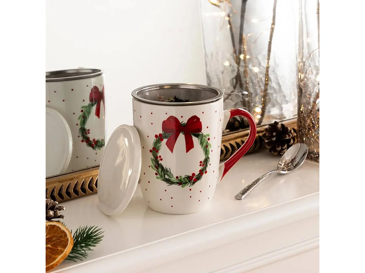 Tisanière en Porcelaine "Couronne de Noël" 55cl Blanc