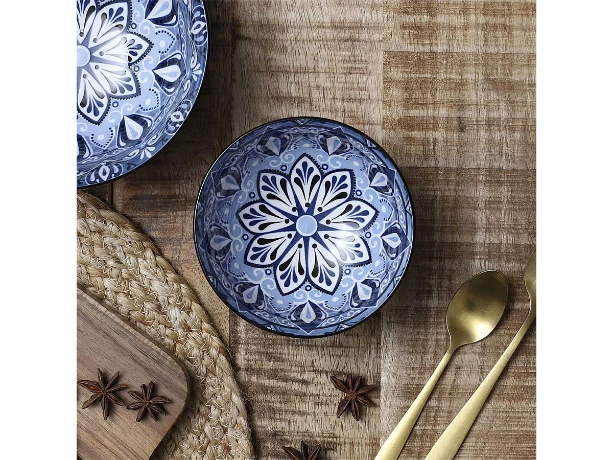 Lot de 6 Bols en Porcelaine "Jaipur" 22cl Bleu