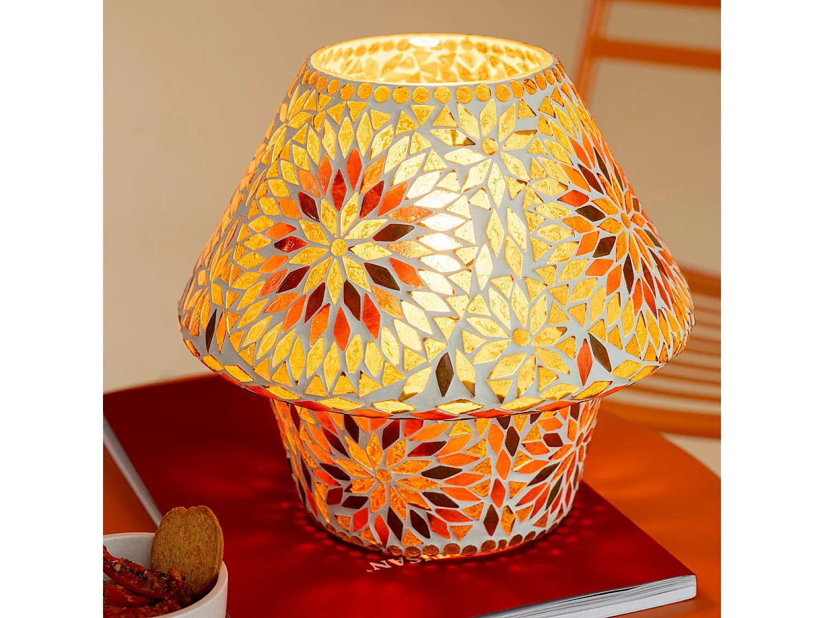 Lampe à Poser Mosaïque "Mari" 33cm Marron & Orange