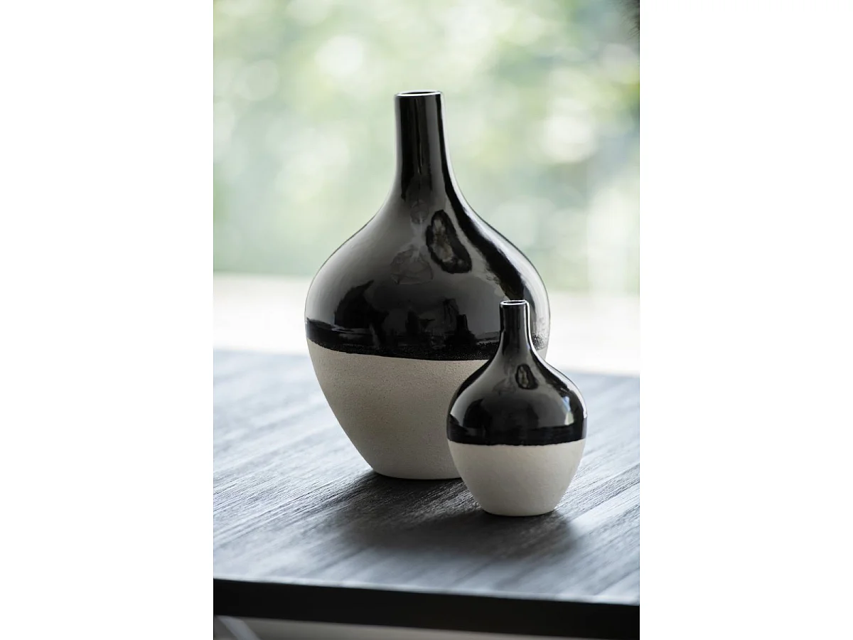 Vase Déco en Porcelaine "Iva" 32cm Noir & Blanc