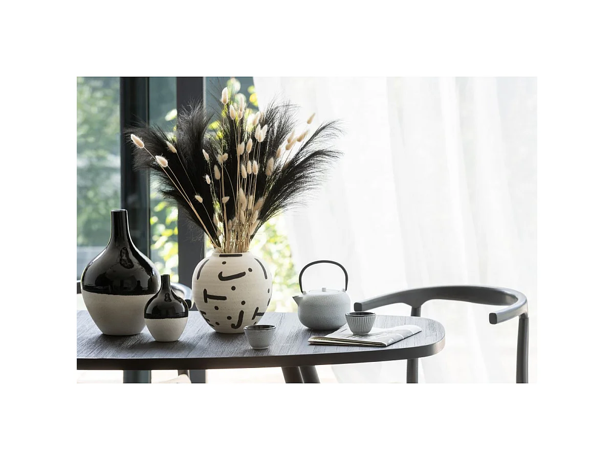 Vase Déco en Porcelaine "Iva" 32cm Noir & Blanc