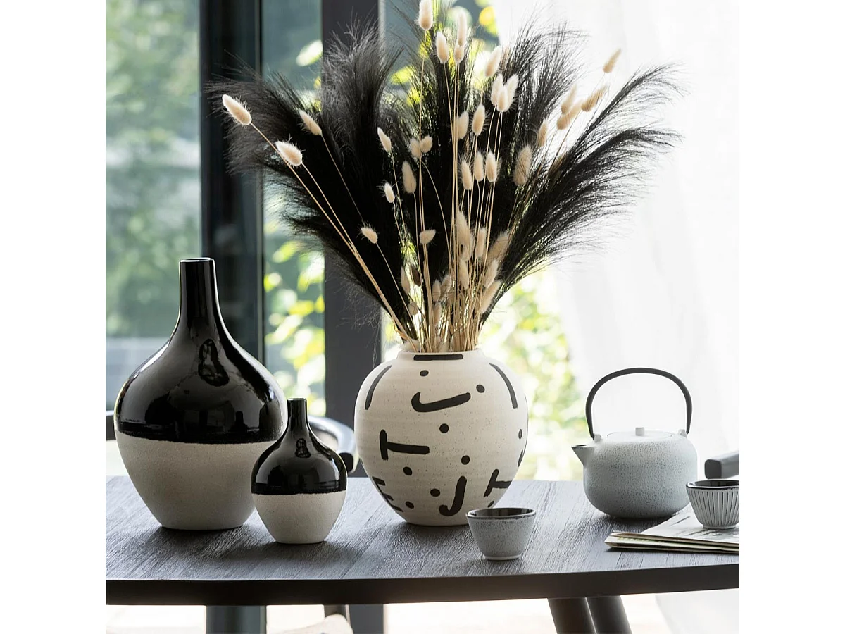 Vase Déco en Porcelaine "Iva" 32cm Noir & Blanc