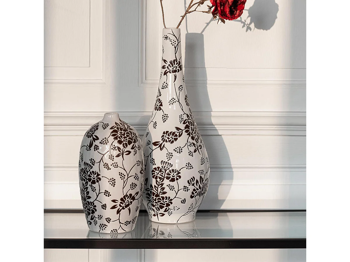 Vase Poire en Porcelaine "Zen" 43cm Noir & Blanc