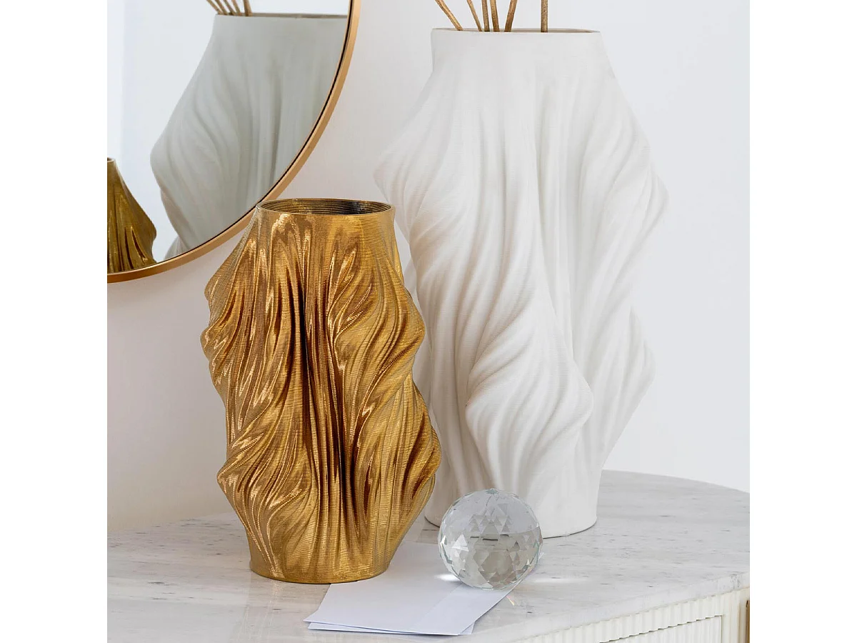 Vase Déco en Porcelaine "Impression 3D" 28cm Doré