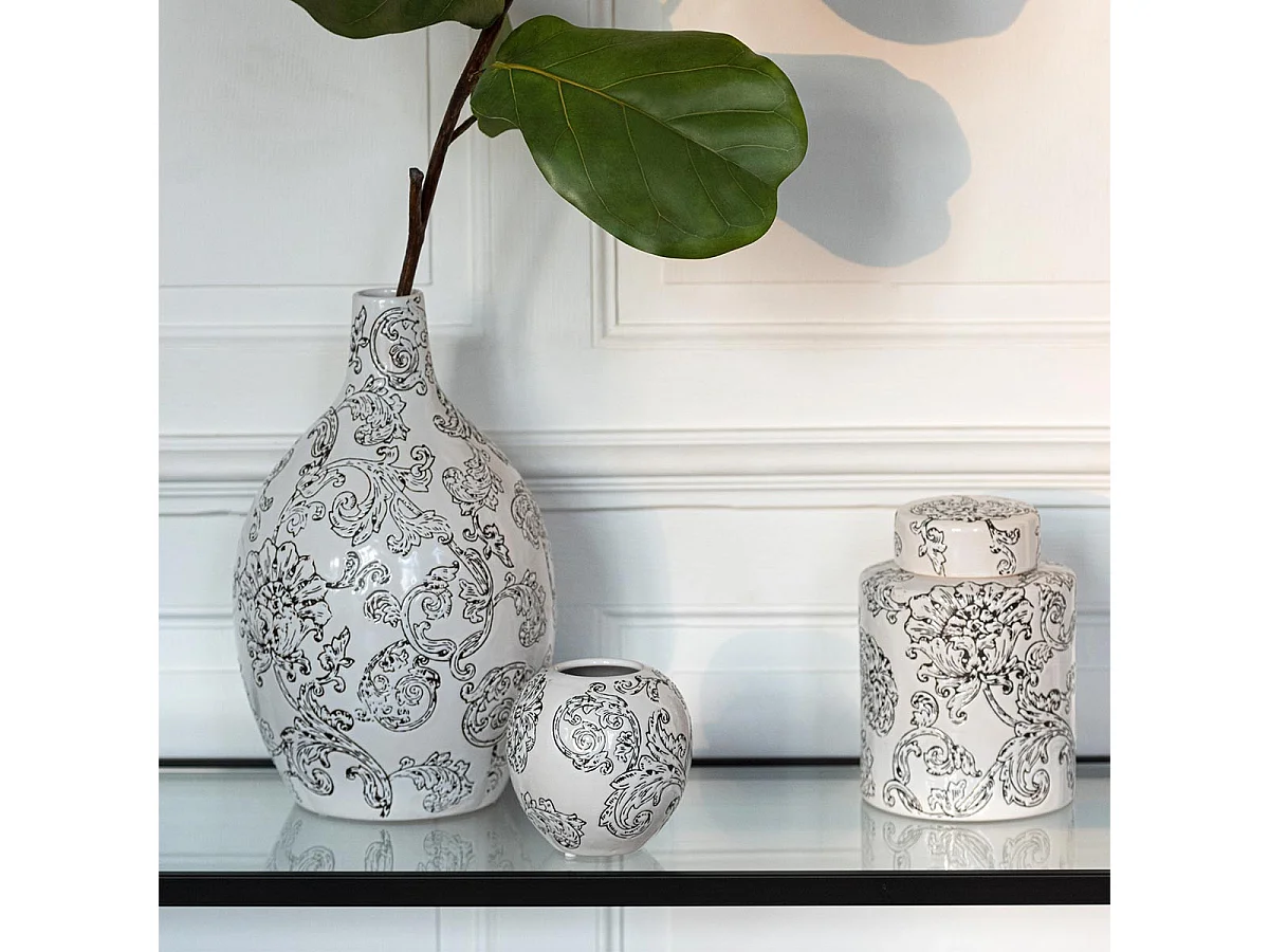 Vase Rond en Porcelaine "Zen" 33cm Noir & Blanc