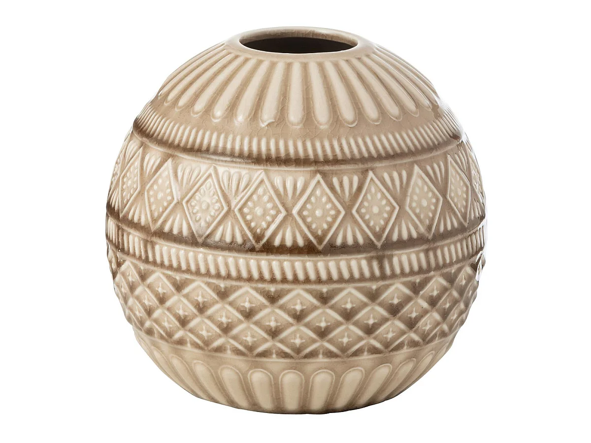 Vase Boule en Porcelaine "Ethnique" 19cm Beige