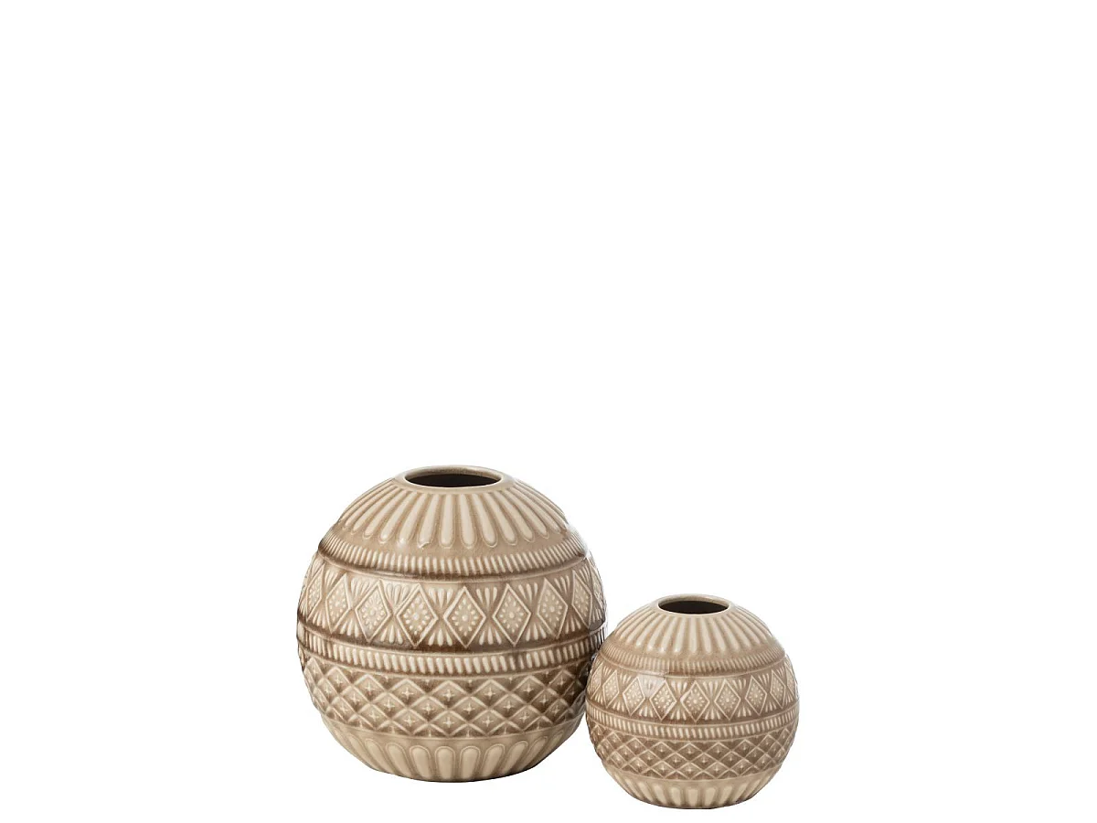 Vase Boule en Porcelaine "Ethnique" 19cm Beige