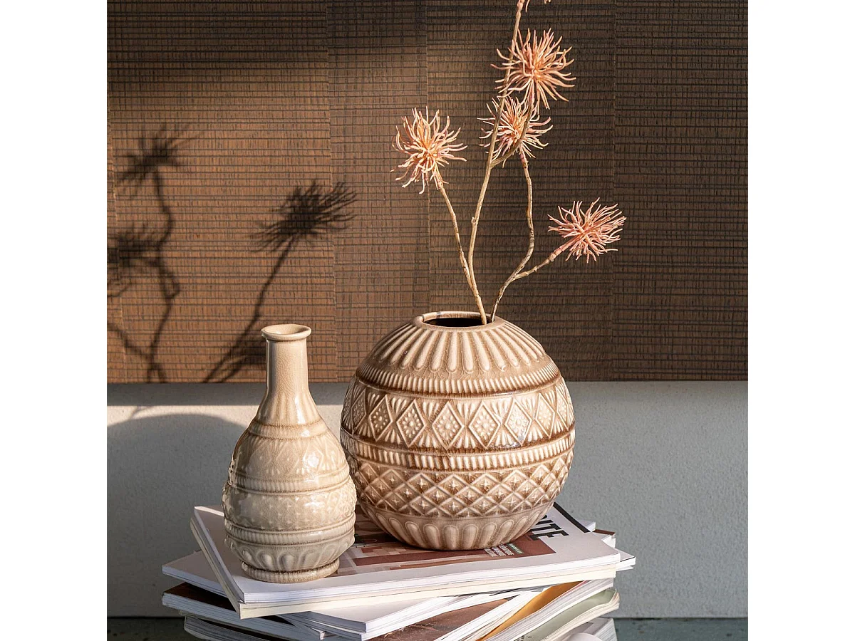 Vase Boule en Porcelaine "Ethnique" 19cm Beige