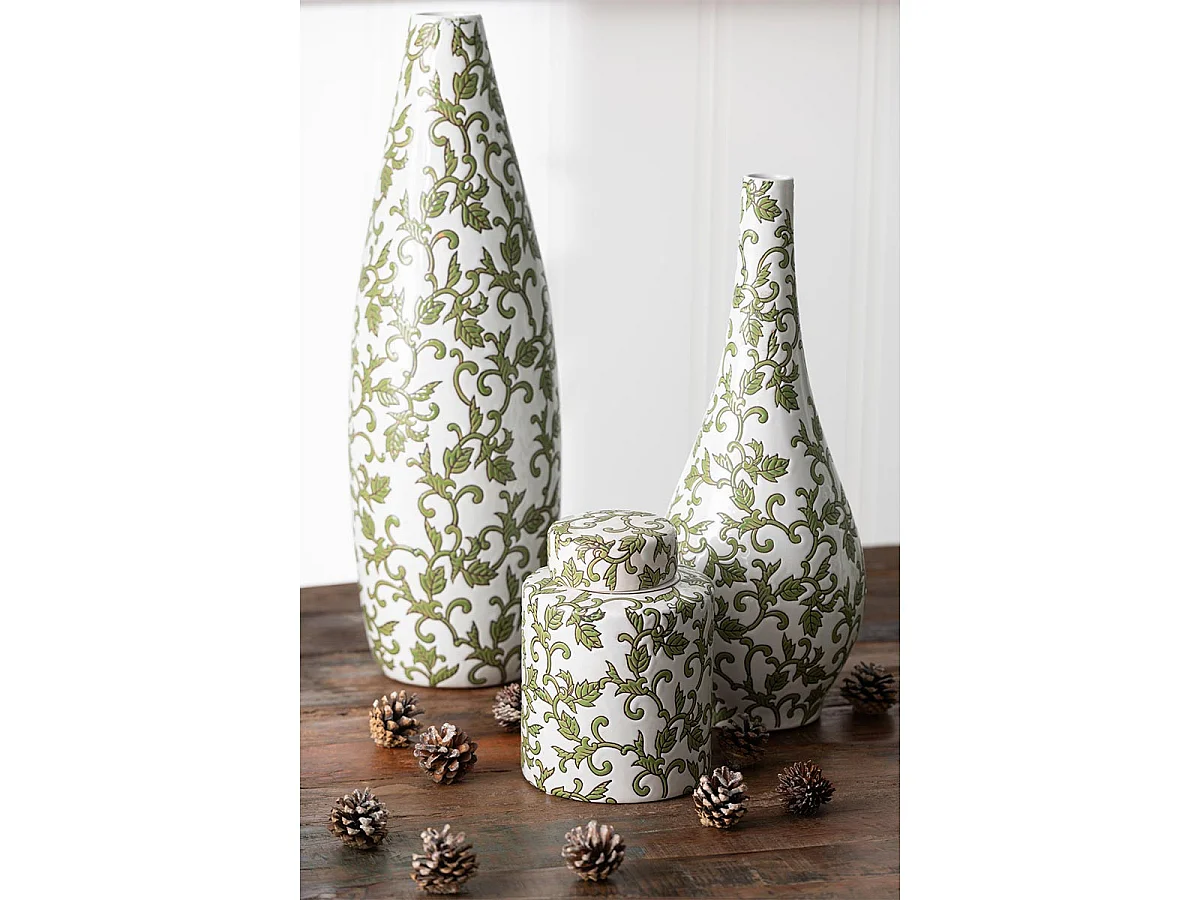 Vase Déco en Porcelaine "Yezi" 53cm Vert & Blanc