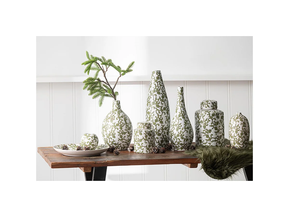 Vase Déco en Porcelaine "Yezi" 53cm Vert & Blanc