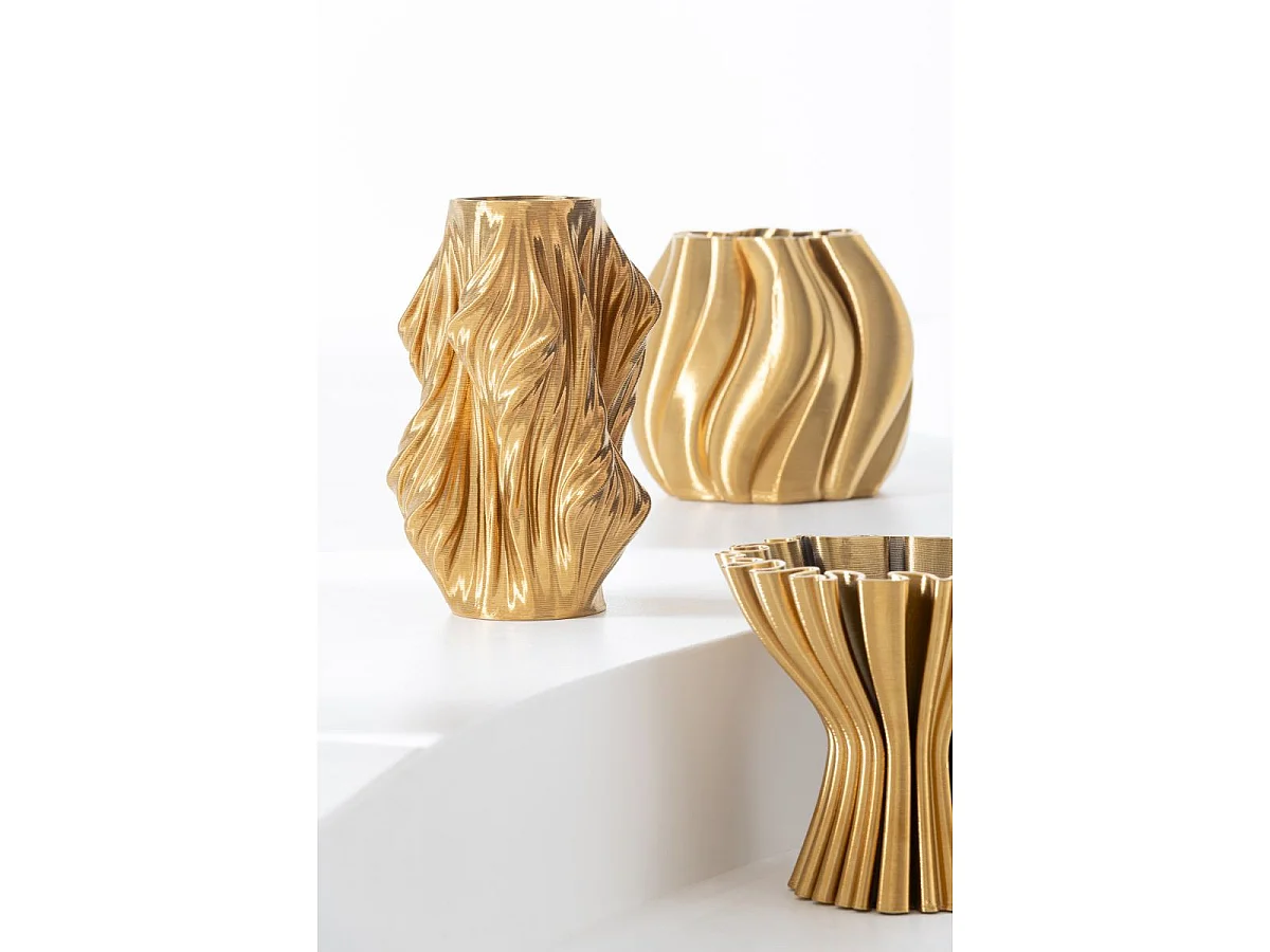 Vase Déco en Porcelaine "Impression 3D" 41cm Doré