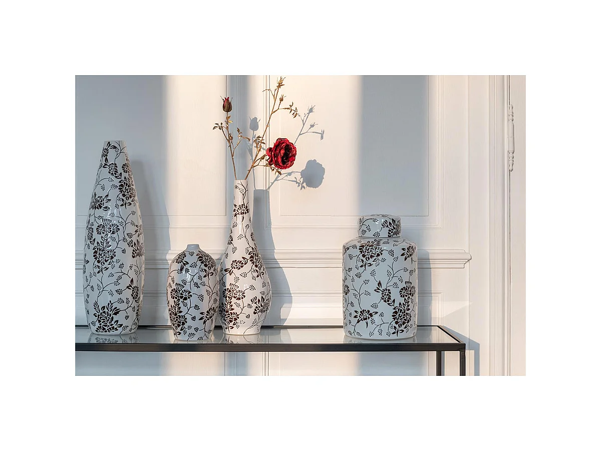 Vase Déco en Porcelaine "Zen" 53cm Noir & Blanc
