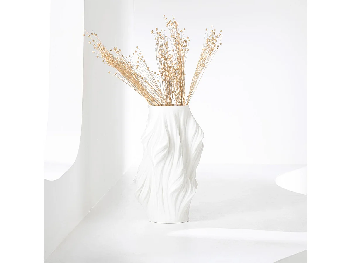 Vase Déco en Porcelaine "Impression 3D" 40cm Blanc