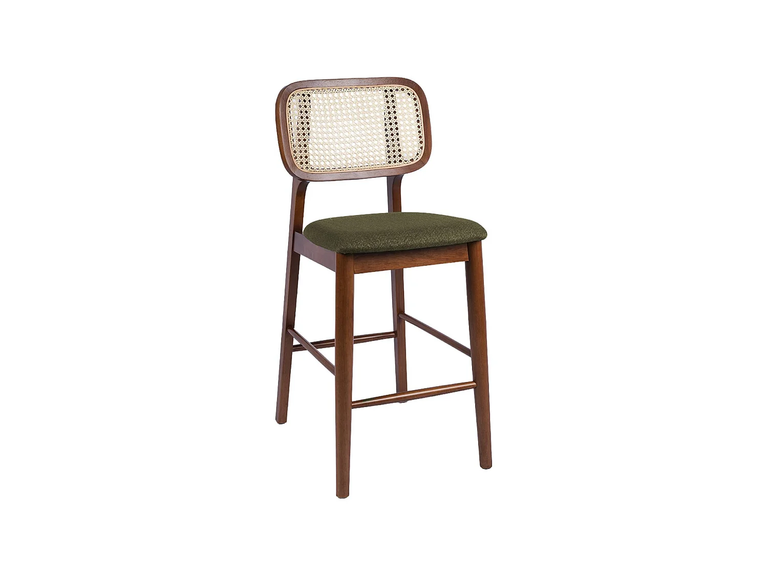 Taburete de bar de madera de hevea con rejilla y tela, set de 2 nogal