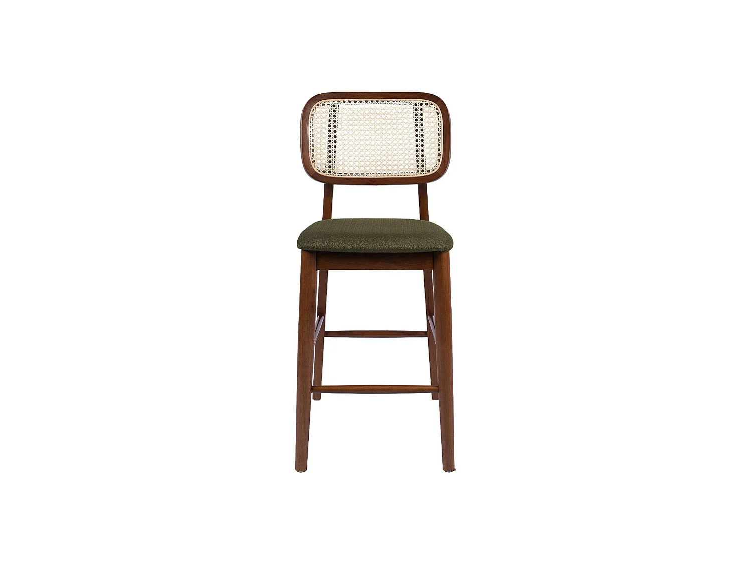 Taburete de bar de madera de hevea con rejilla y tela, set de 2 nogal