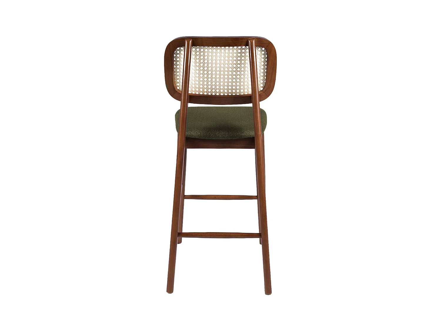 Taburete de bar de madera de hevea con rejilla y tela, set de 2 nogal
