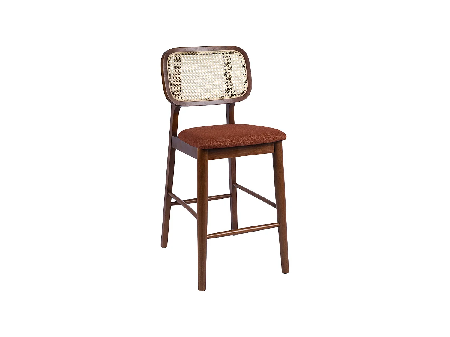Taburete de bar de madera de hevea con rejilla y tela, set de 2 nogal