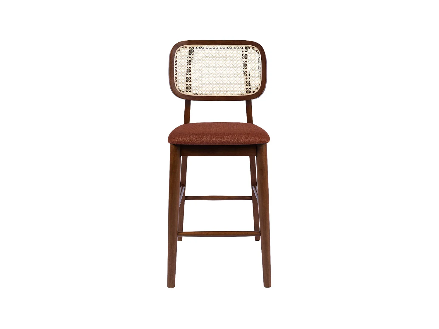 Taburete de bar de madera de hevea con rejilla y tela, set de 2 nogal