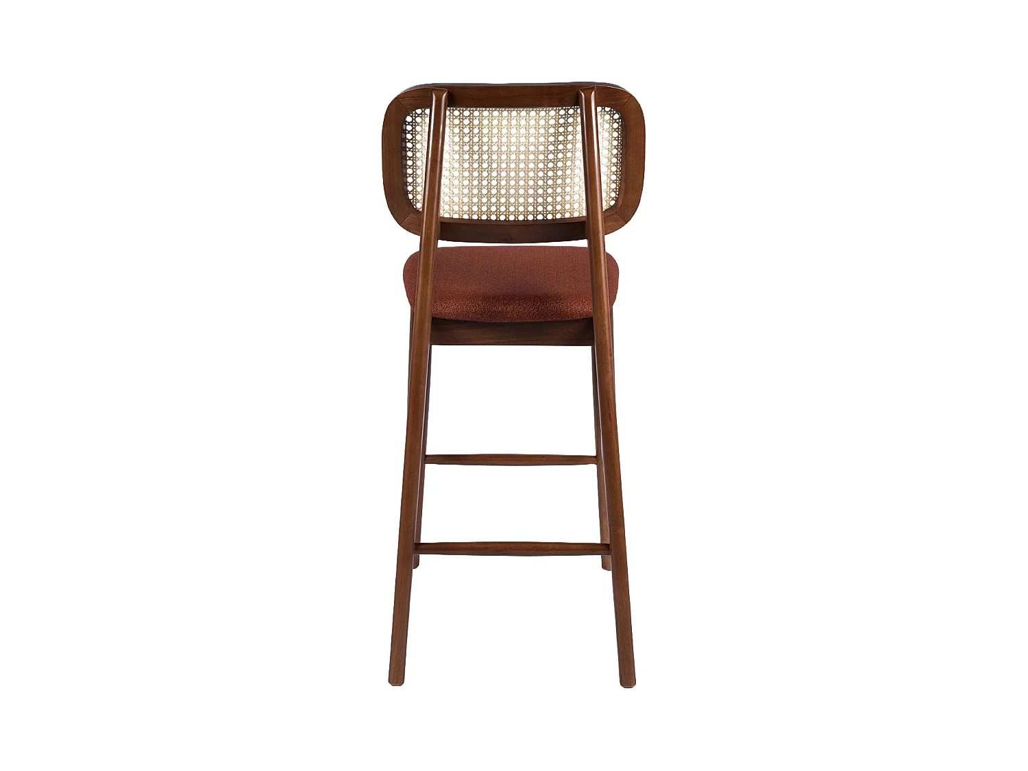 Taburete de bar de madera de hevea con rejilla y tela, set de 2 nogal