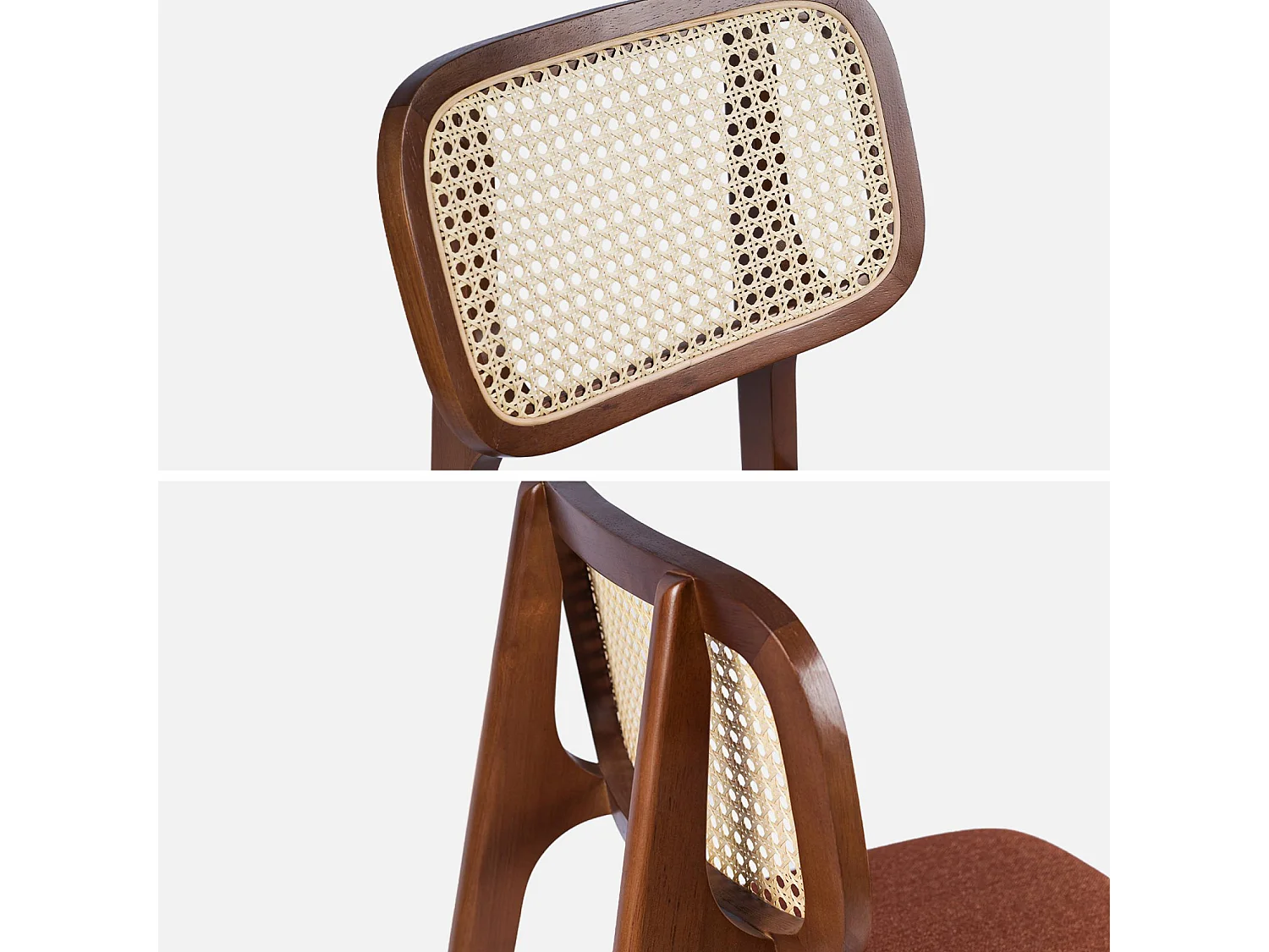 Taburete de bar de madera de hevea con rejilla y tela, set de 2 nogal