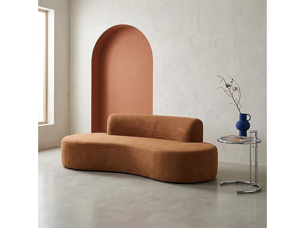Canapé virgule organique 3 places tissu chenille terracotta - Curv