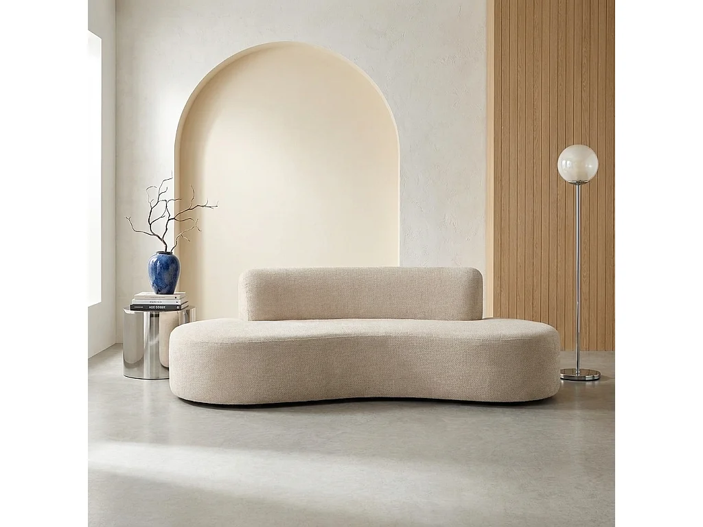 Canapé virgule organique 3 places tissu chenille beige - Curv