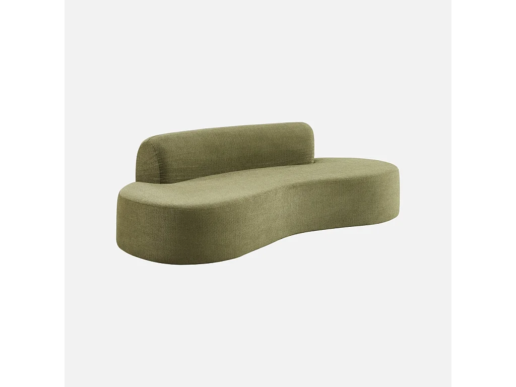 Canapé virgule organique 3 places tissu chenille kaki - Curv