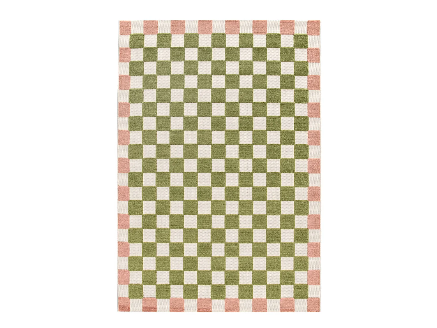 Tapis intérieur/extérieur damier rose et vert 80x150cm - Auguste