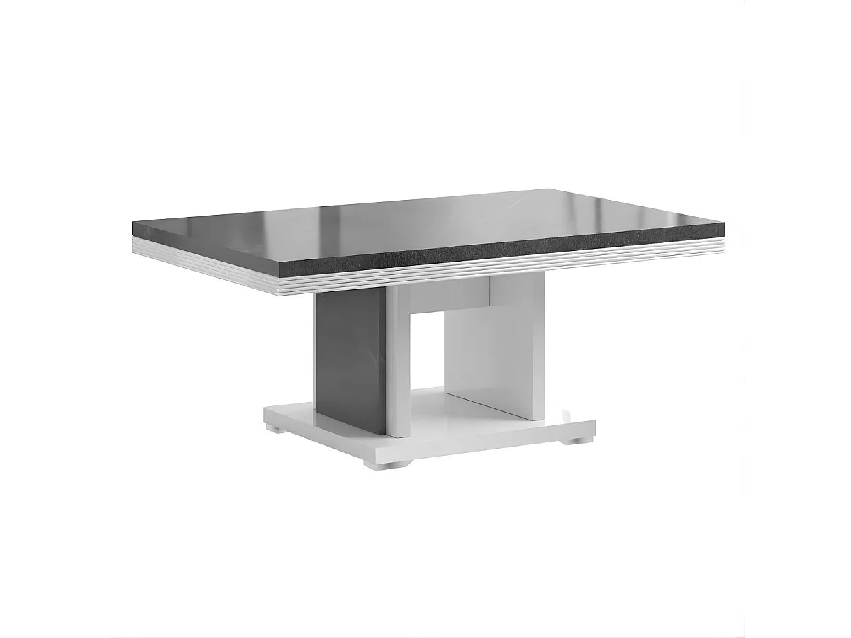 Ensemble salon complet table basse + meuble TV + 2 vitrines blanc et imitation granit gris - NEWELL