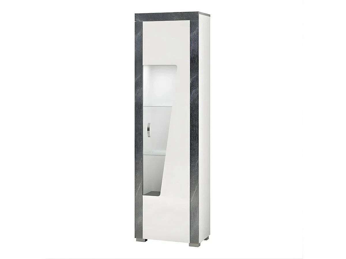 Ensemble salon complet table basse + meuble TV + 2 vitrines blanc et imitation granit gris - NEWELL