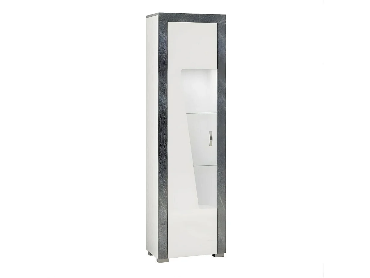 Ensemble salon complet table basse + meuble TV + 2 vitrines blanc et imitation granit gris - NEWELL