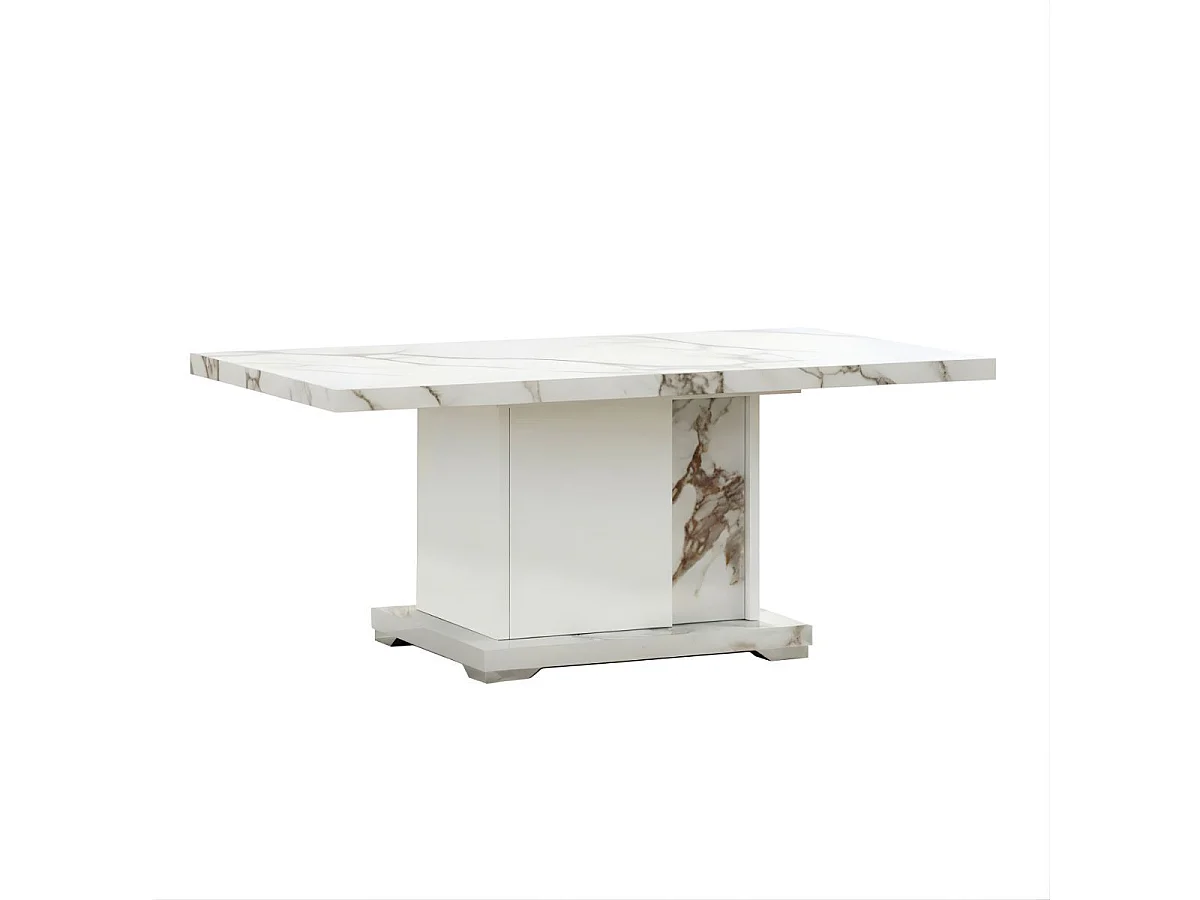 Ensemble salon complet table basse + meuble TV + 2 vitrines blanc et imitation marbre - ETOLIS