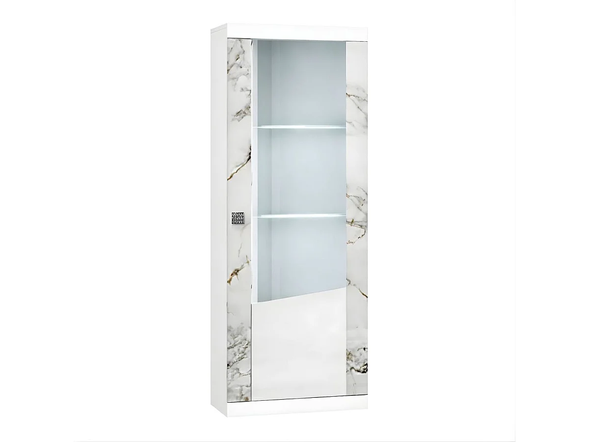 Ensemble salon complet table basse + meuble TV + 2 vitrines blanc et imitation marbre - ETOLIS