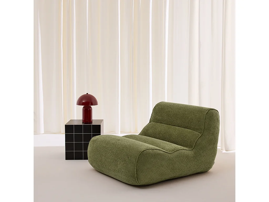 Sillón envasado al vacío de tela chenilla verde kaki