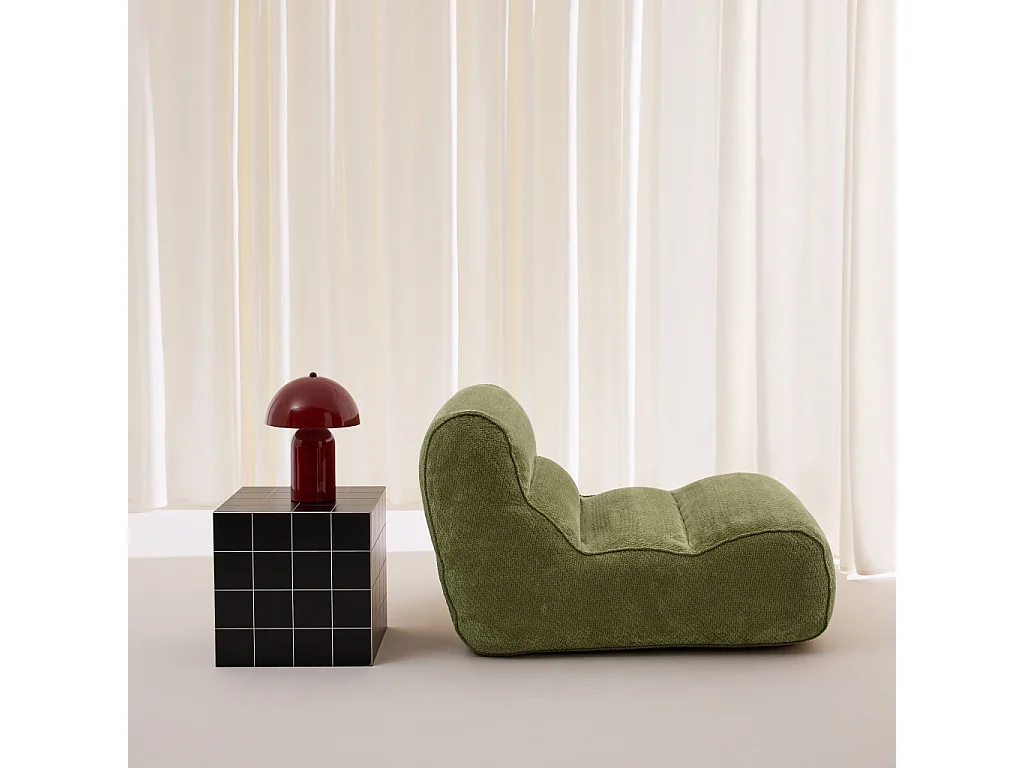 Sillón envasado al vacío de tela chenilla verde kaki