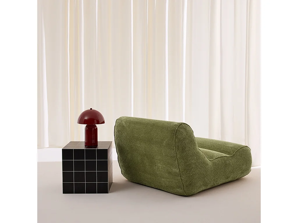 Sillón envasado al vacío de tela chenilla verde kaki