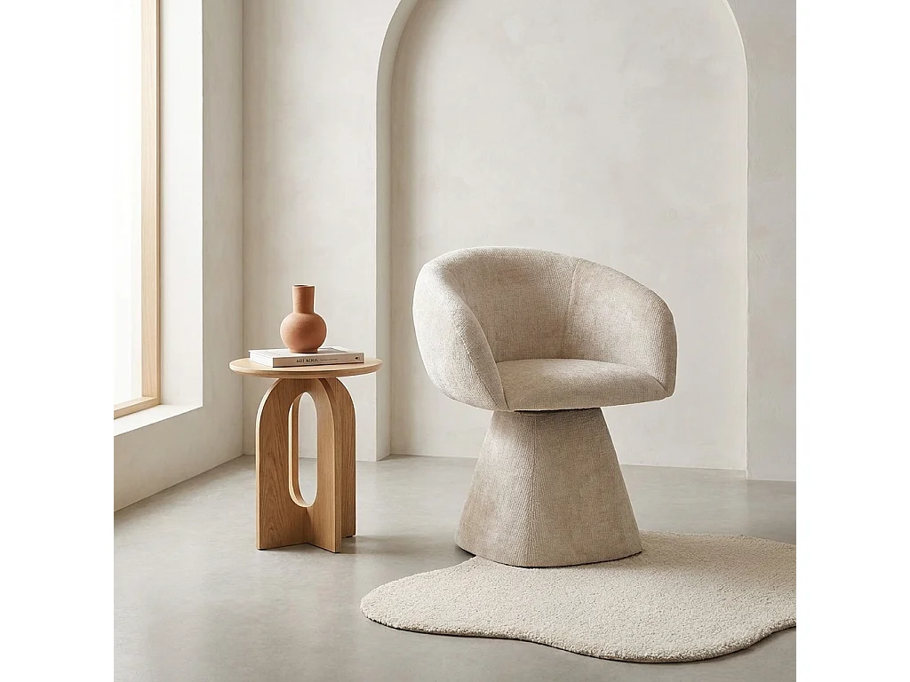 Fauteuil pivotant 180° tissu coton beige - Assia