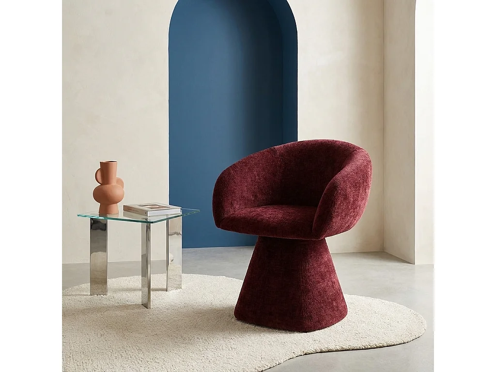 Fauteuil pivotant 180° tissu coton bordeaux - Assia