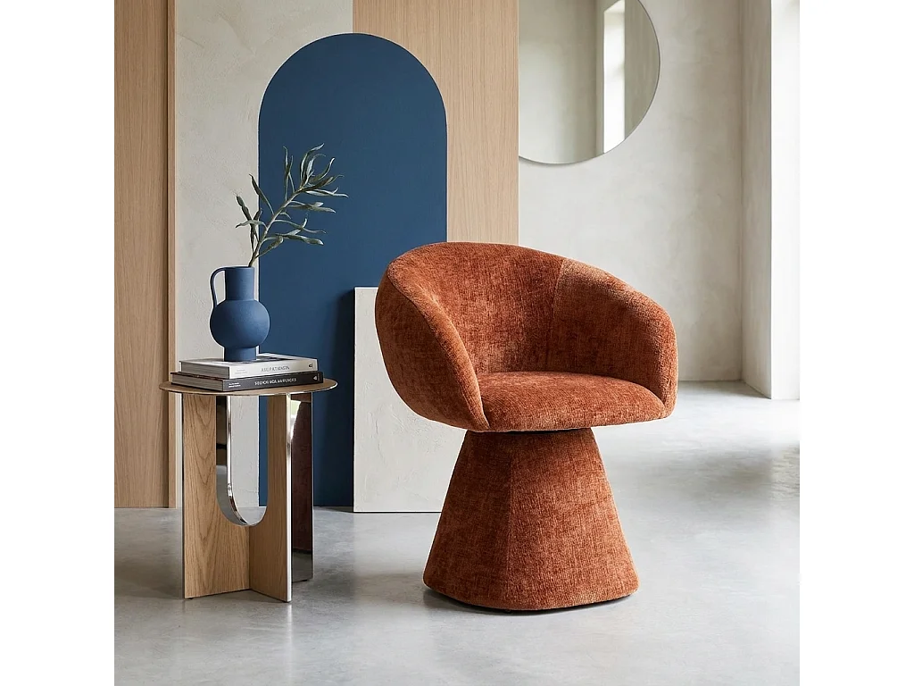 Fauteuil pivotant 180° tissu coton terracotta - Assia
