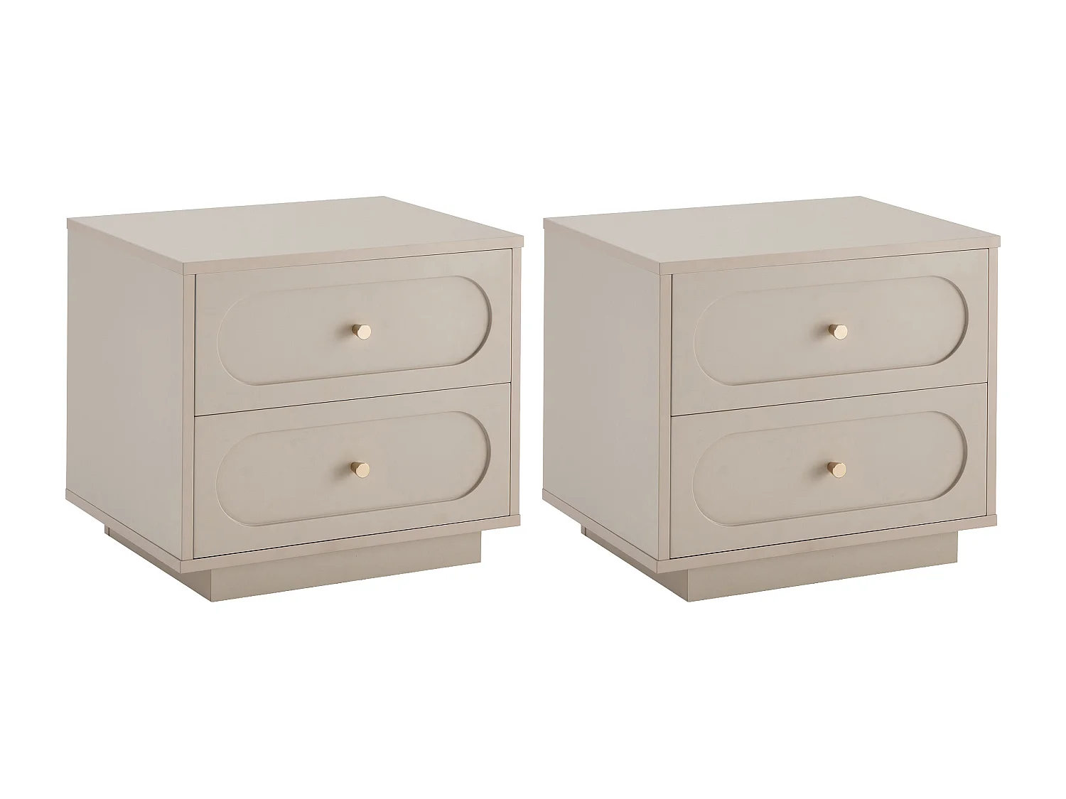Lot de 2 tables de chevet avec 2 tiroirs - Beige et doré - VALONIRO