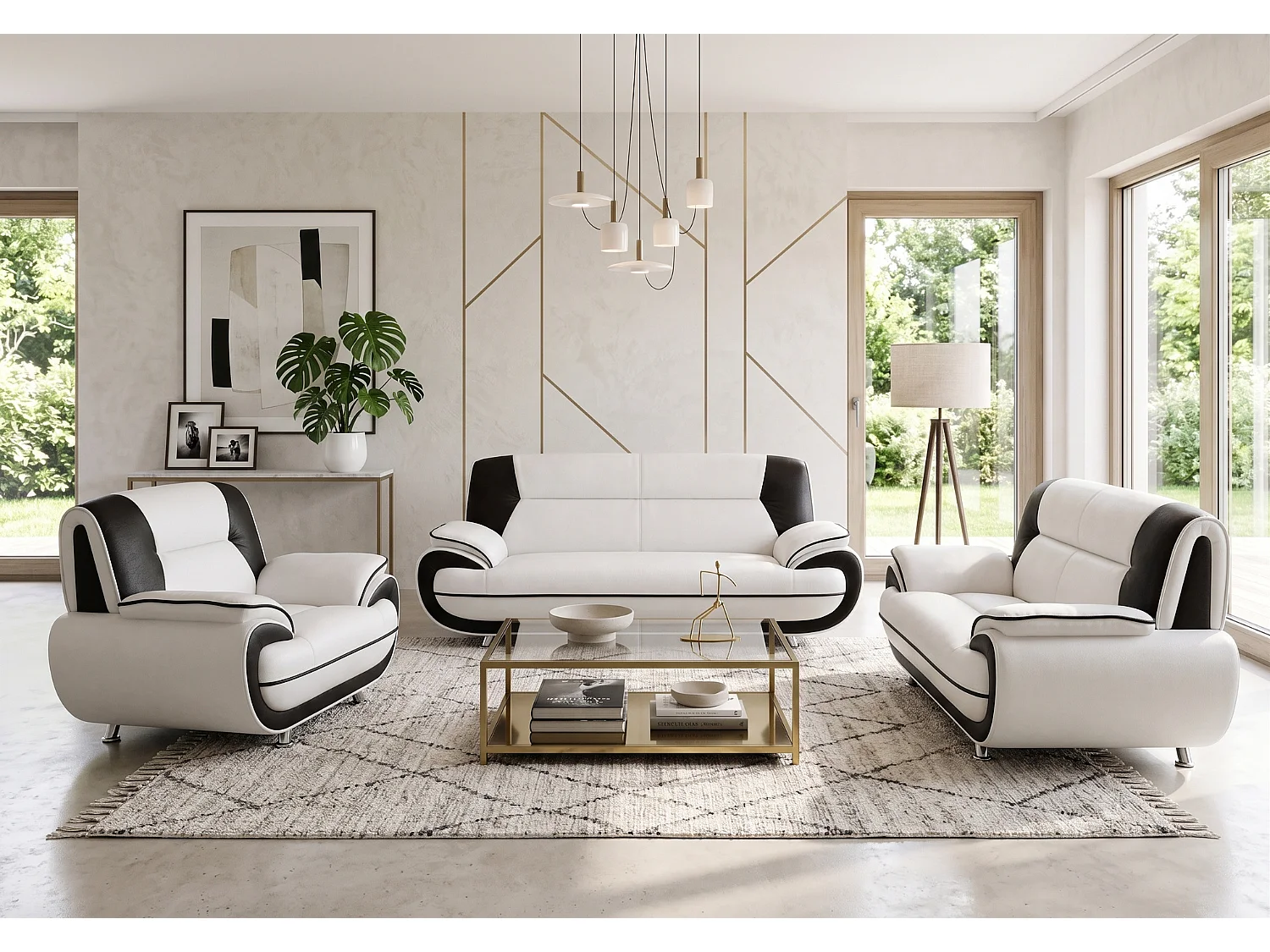 Zitcombinatie PALERMO 3-2-1 in SOFT kunstleer wit-zwart