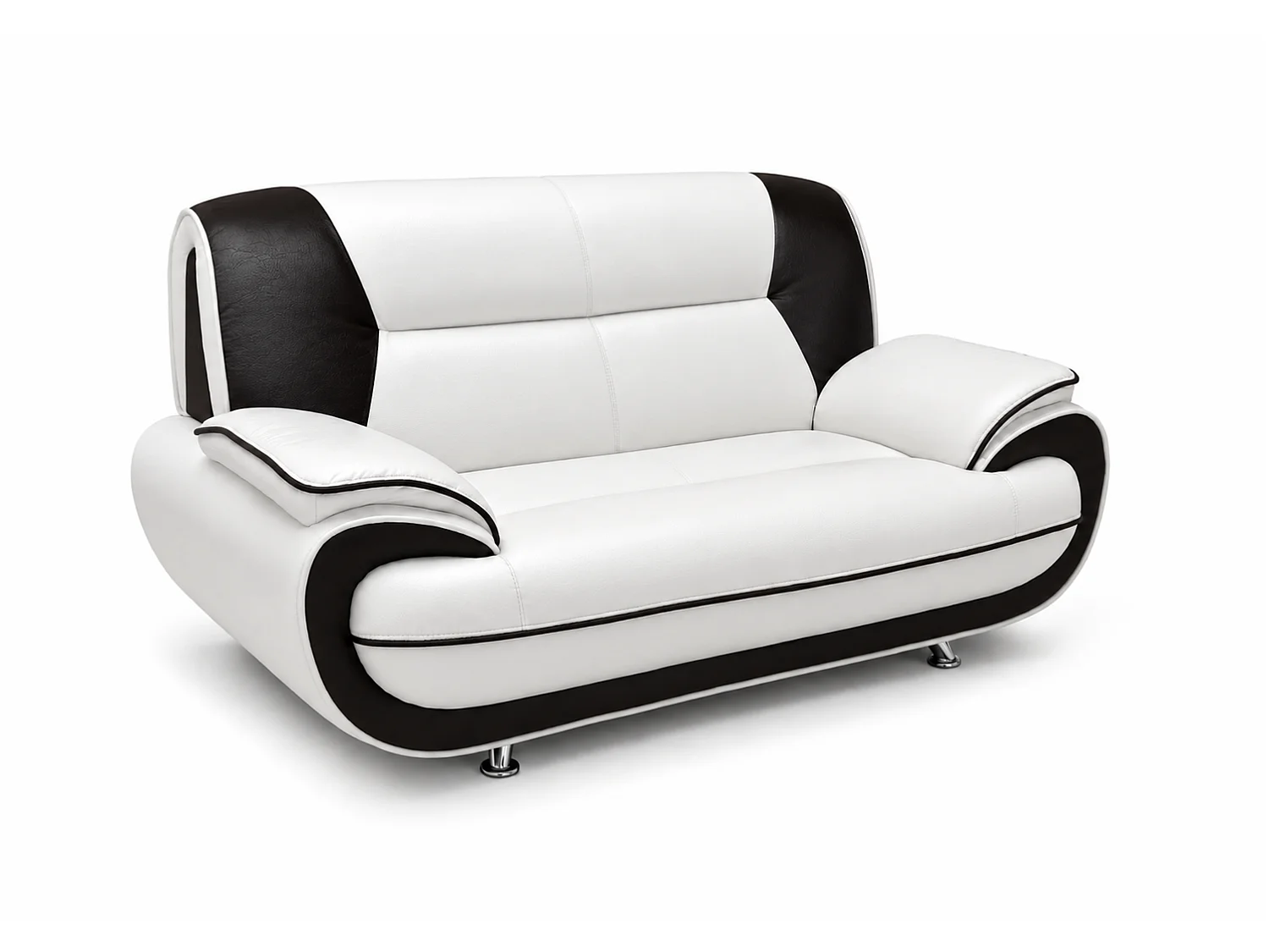 Sofa PALERMO 2-Sitzer – elegantes Sofa für das Wohnzimmer in Kunstleder SOFT weiß-schwarz