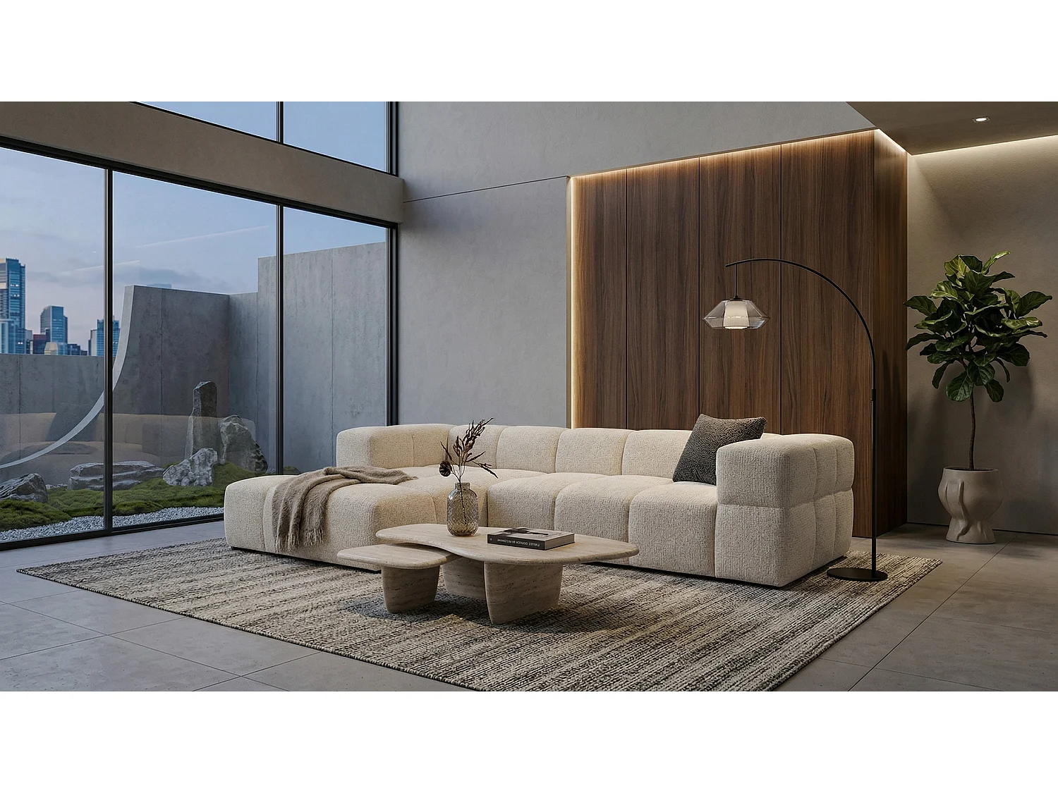 RUBI – canapé d’angle convertible gauche 288x182 cm, BELLO 5 blanc