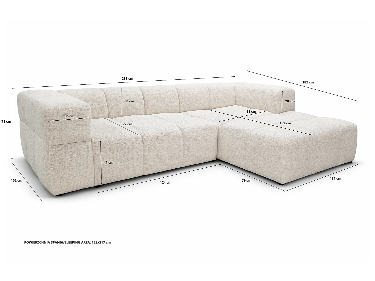 RUBI – canapé d’angle convertible gauche 288x182 cm, BELLO 10 beige