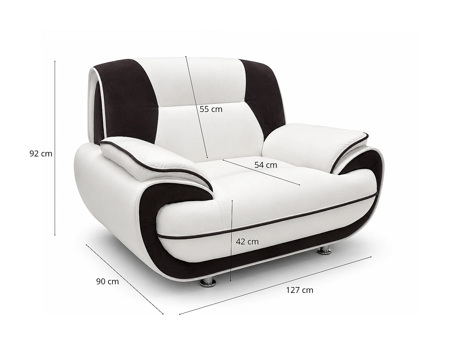 Fauteuil PALERMO – fauteuil élégant pour le salon en éco-cuir SOFT blanc-noir