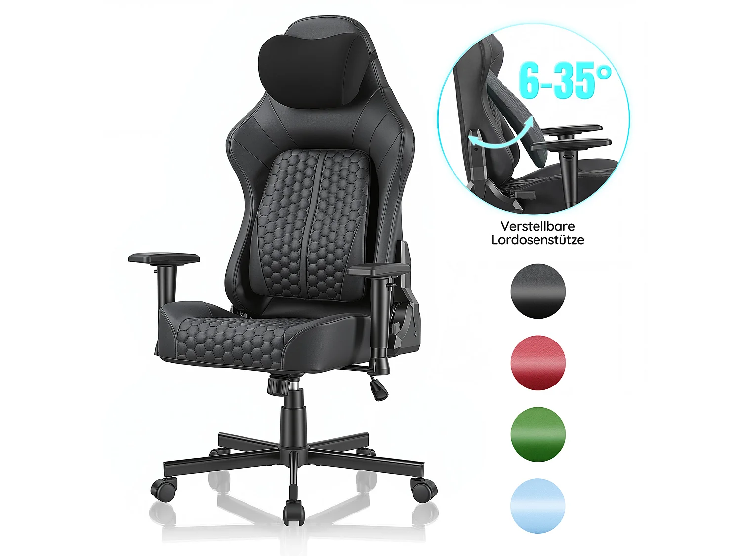 DEVOKE Fauteuil Gaming Ergonomique à Motif Hexagonal – Soutien Lombaire Réglable, Accoudoirs 2D, Similicuir Premium pour Bureau & Jeux