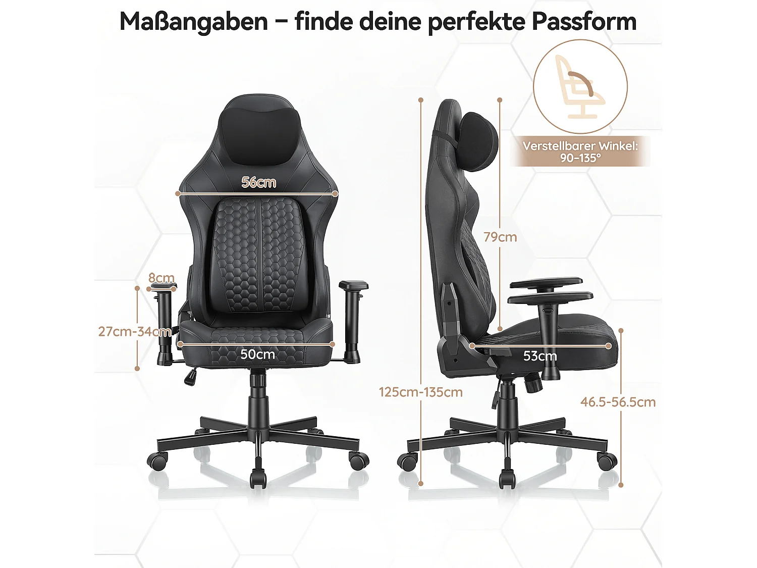 DEVOKE Fauteuil Gaming Ergonomique à Motif Hexagonal – Soutien Lombaire Réglable, Accoudoirs 2D, Similicuir Premium pour Bureau & Jeux