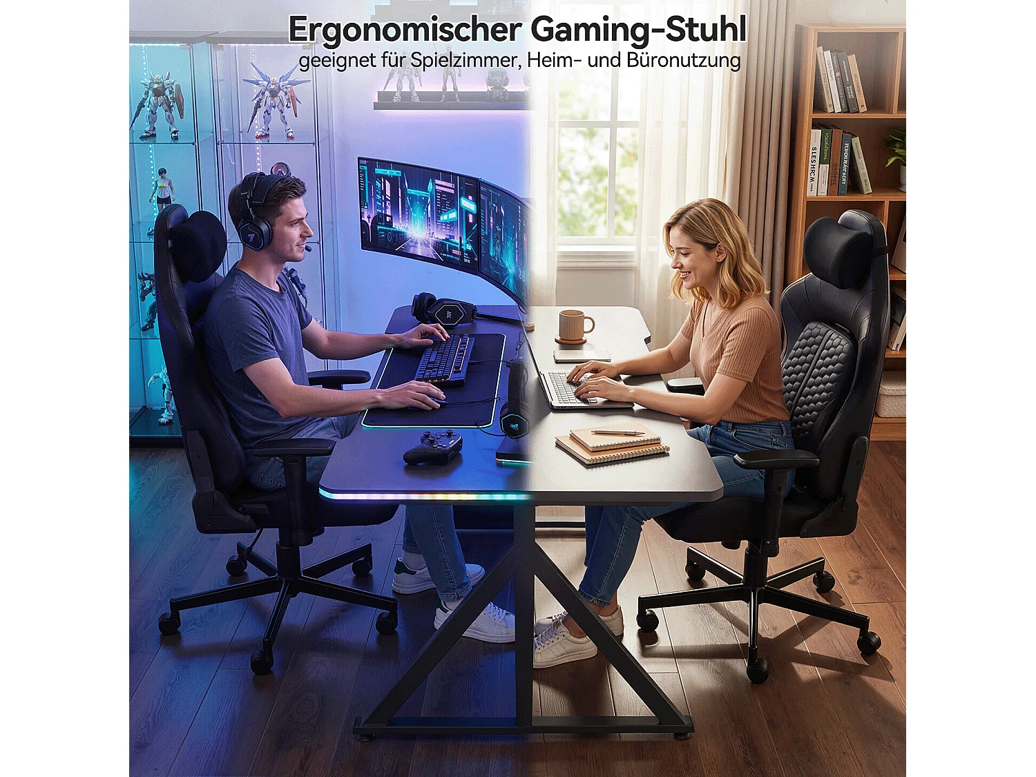 DEVOKE Fauteuil Gaming Ergonomique à Motif Hexagonal – Soutien Lombaire Réglable, Accoudoirs 2D, Similicuir Premium pour Bureau & Jeux