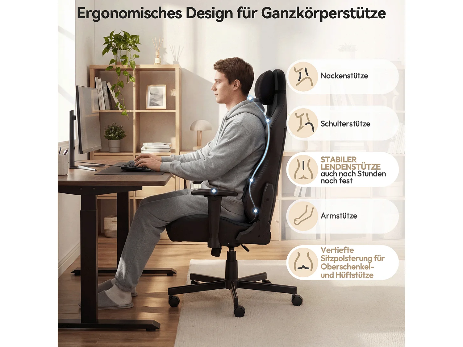 DEVOKE Fauteuil Gaming Ergonomique à Motif Hexagonal – Soutien Lombaire Réglable, Accoudoirs 2D, Similicuir Premium pour Bureau & Jeux